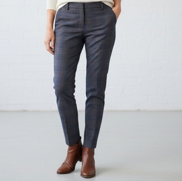 J. Jill Pants - J. Jill Plaid Ponte Ankle Pant Size 8 Blue-Gray Orange-Tan Work Stretch